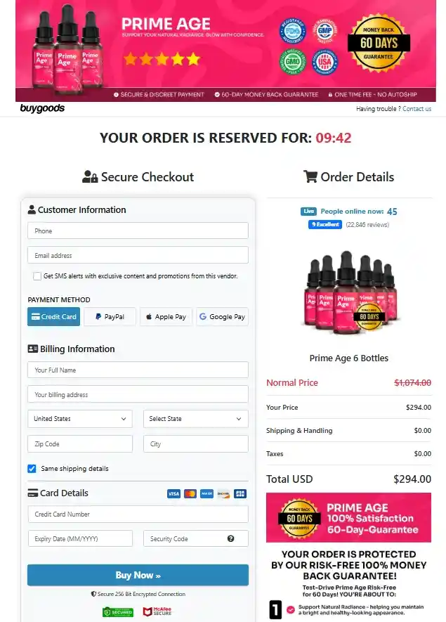 Prime Age Order Page